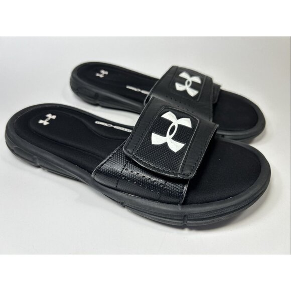 Under Armour 4D Foam Slide Sandals Black Youth Boys Size 4Y Adjustable Hook Loop - Picture 3 of 7